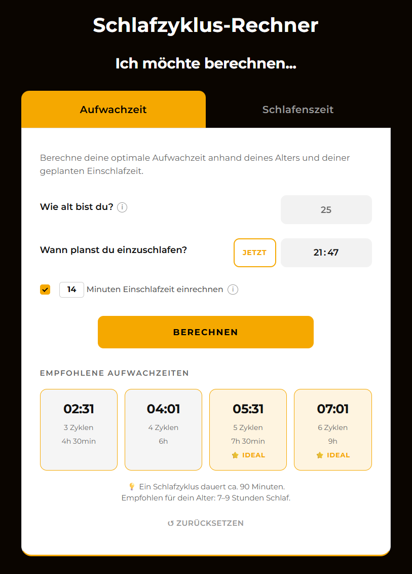 Schlafzyklus-Rechner
